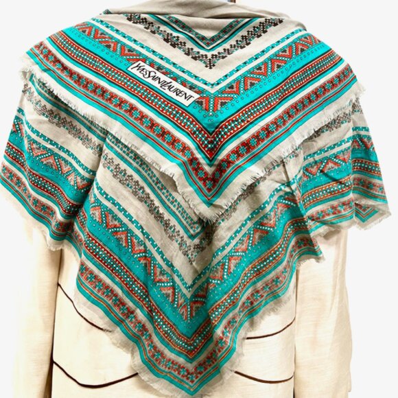 Yves Saint Laurent Accessories - Vintage Yves Saint Laurent YSL scarf   cotton/ silk  31 Green gray red dott(25)